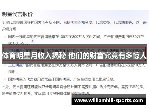 体育明星月收入揭秘 他们的财富究竟有多惊人